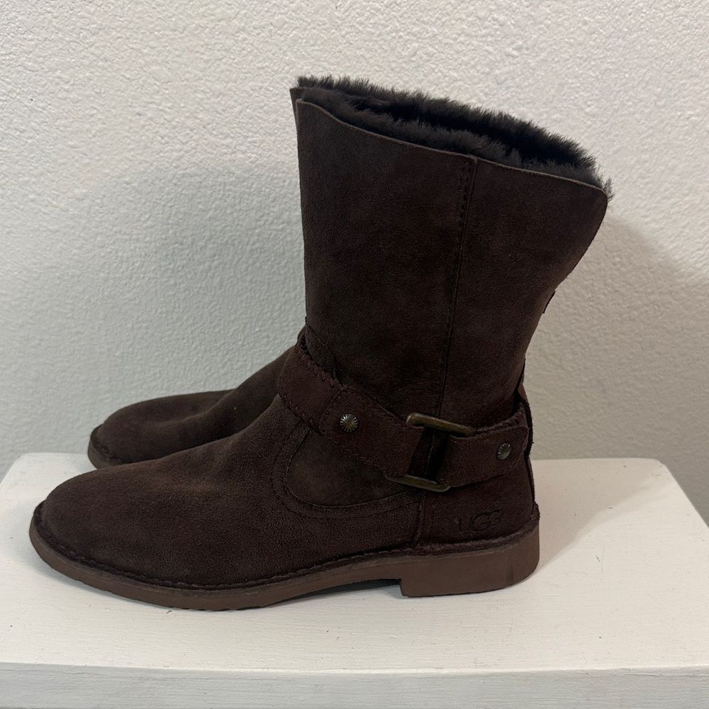 UGG Cedric biker suede boots in a dark brown color- Size 10
